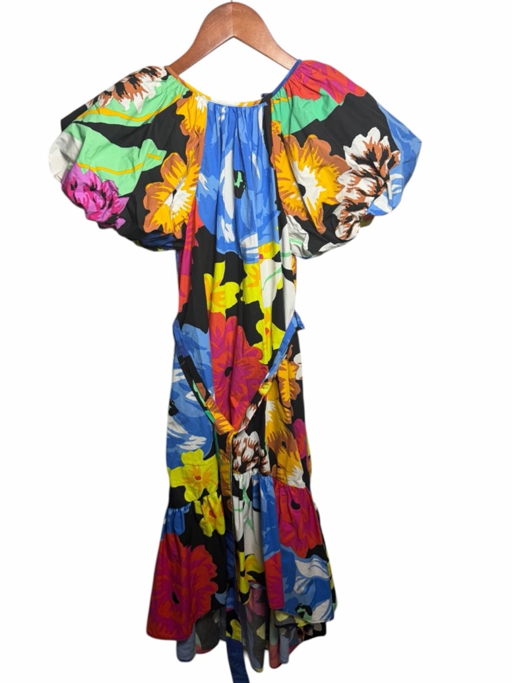 Christopher J Rogers Tropical Maxi Dress Belted Puff Sleeve XS - Picture 2 of 10